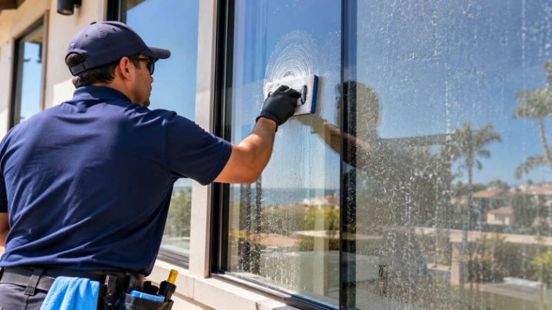 Hard water stain removal from windows in San Clemente